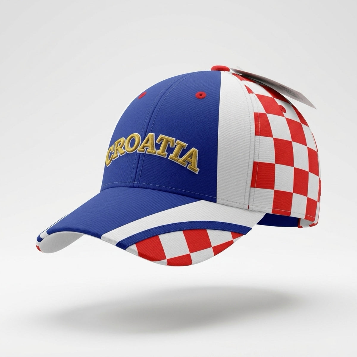 Croatia-themed cap with blue, red, and white colors on a light gray background