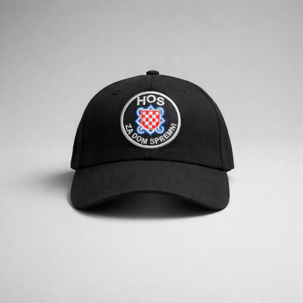 Baseball Cap HOS Za Dom Black cap with a logo on a gray background