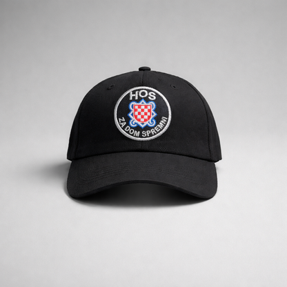 Baseball Cap HOS Za Dom Black cap with a logo on a gray background