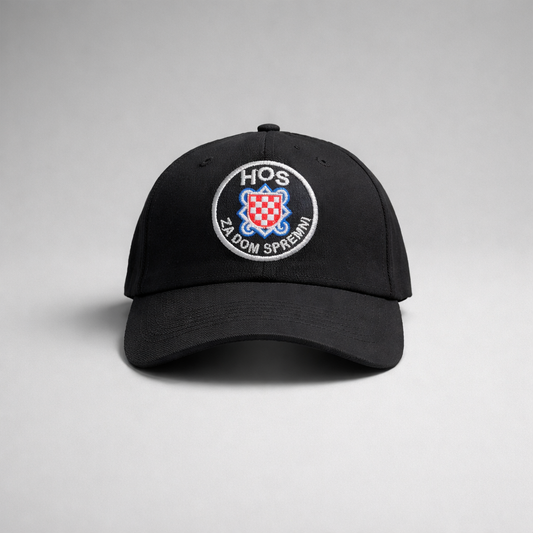 Baseball Cap HOS Za Dom Black cap with a logo on a gray background
