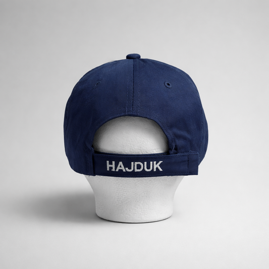 Baseball Cap Hajduk in Navy Navy blue cap with 'HAJDUK' branding on a gray background