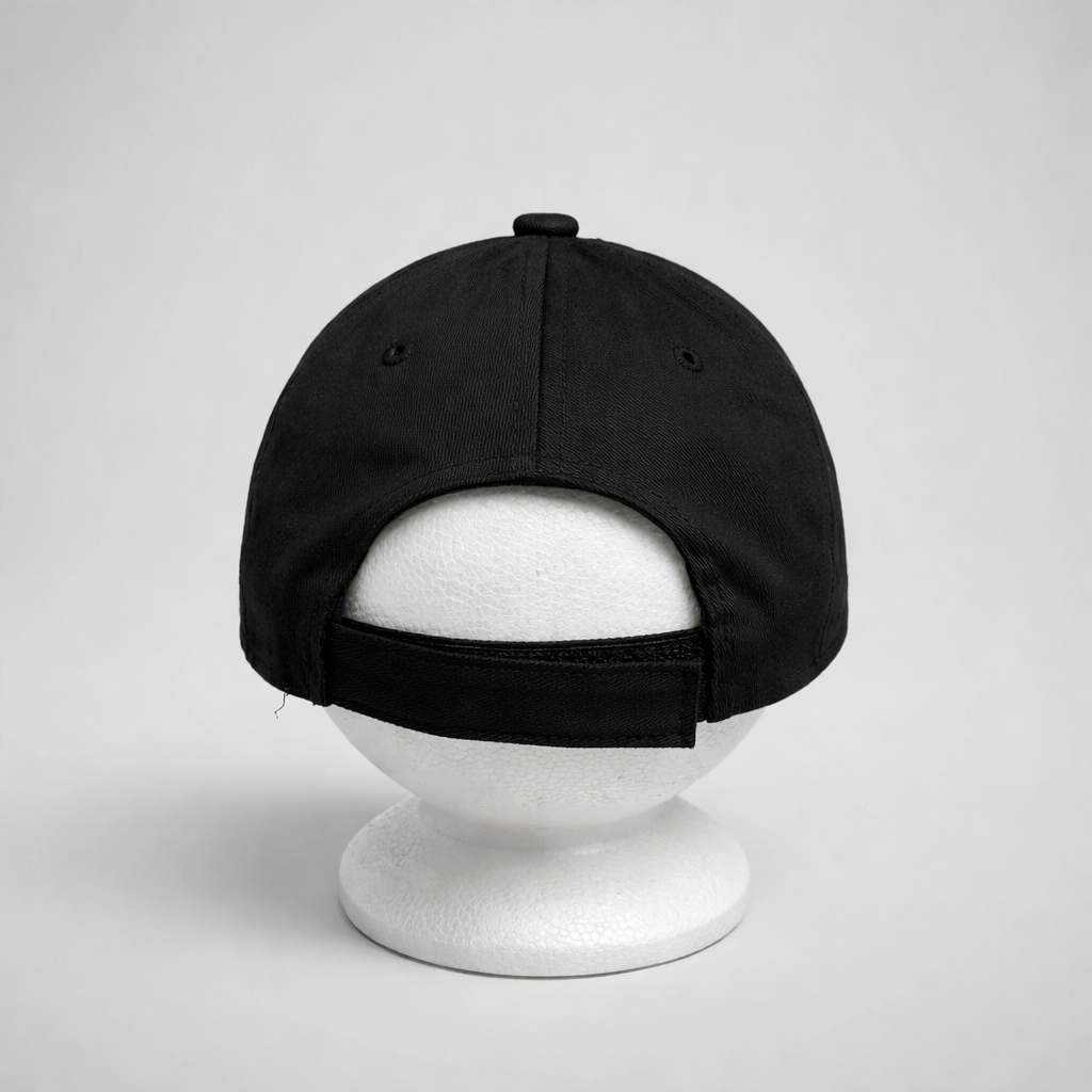 Baseball Cap Hrvatska Prvo Bijelo Polje Black cap on a white mannequin head against a light gray background