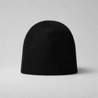 Black beanie on a light gray background