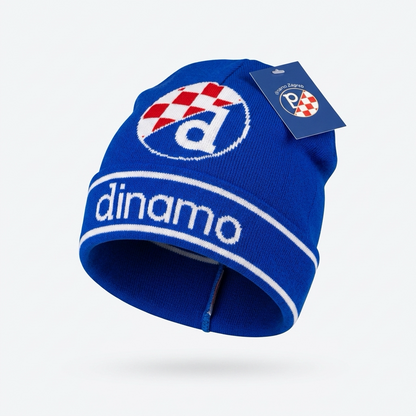 Beanie Dinamo Zagreb Retro in Blue Blue beanie with 'dinamo' branding and a logo on a white background