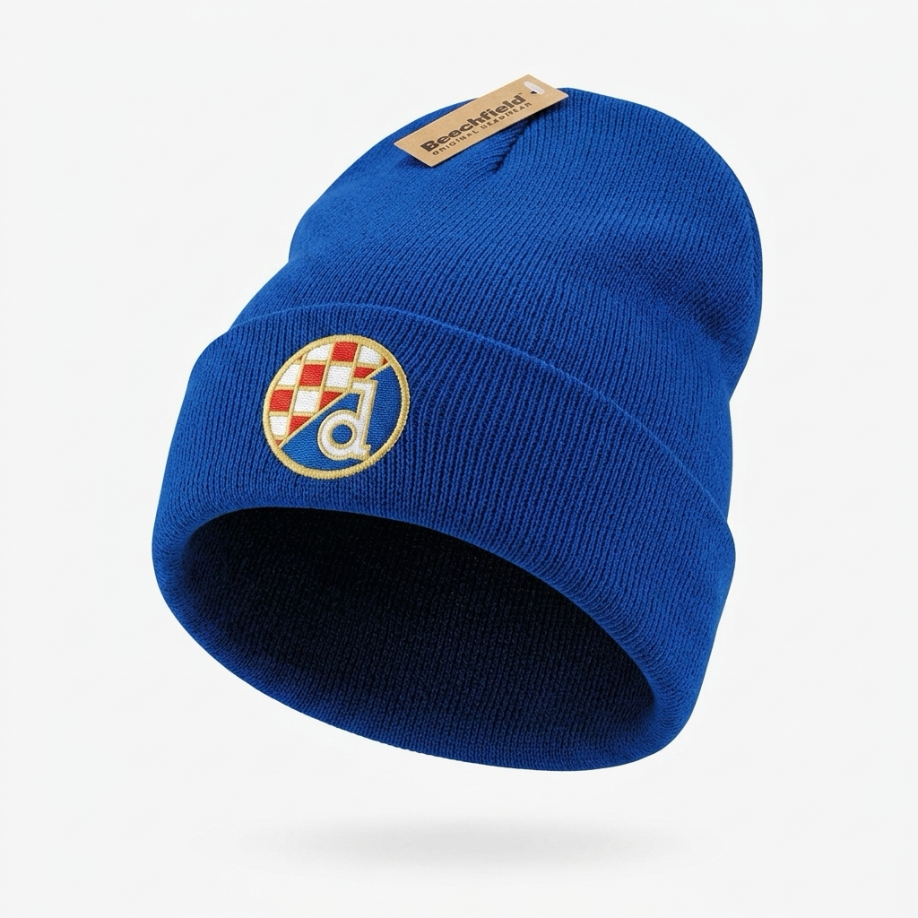 Beanie Dinamo Zagreb in Blue Blue beanie with a logo and brand tag on a white background