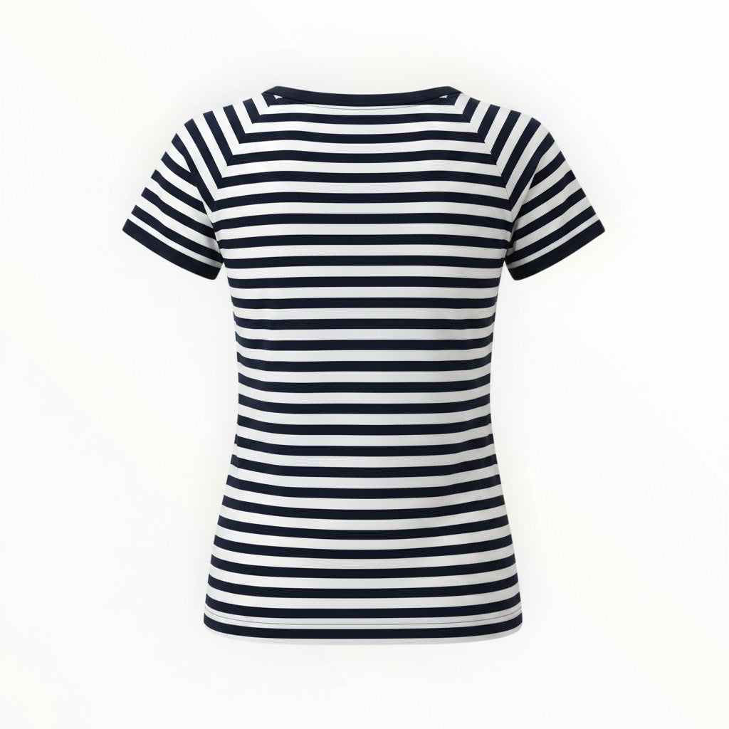 Boat Neck T-shirt Dalmatia Navy and white striped t-shirt on a white background
