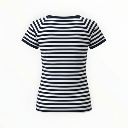 Boat Neck T-shirt Dalmatia Navy and white striped t-shirt on a white background