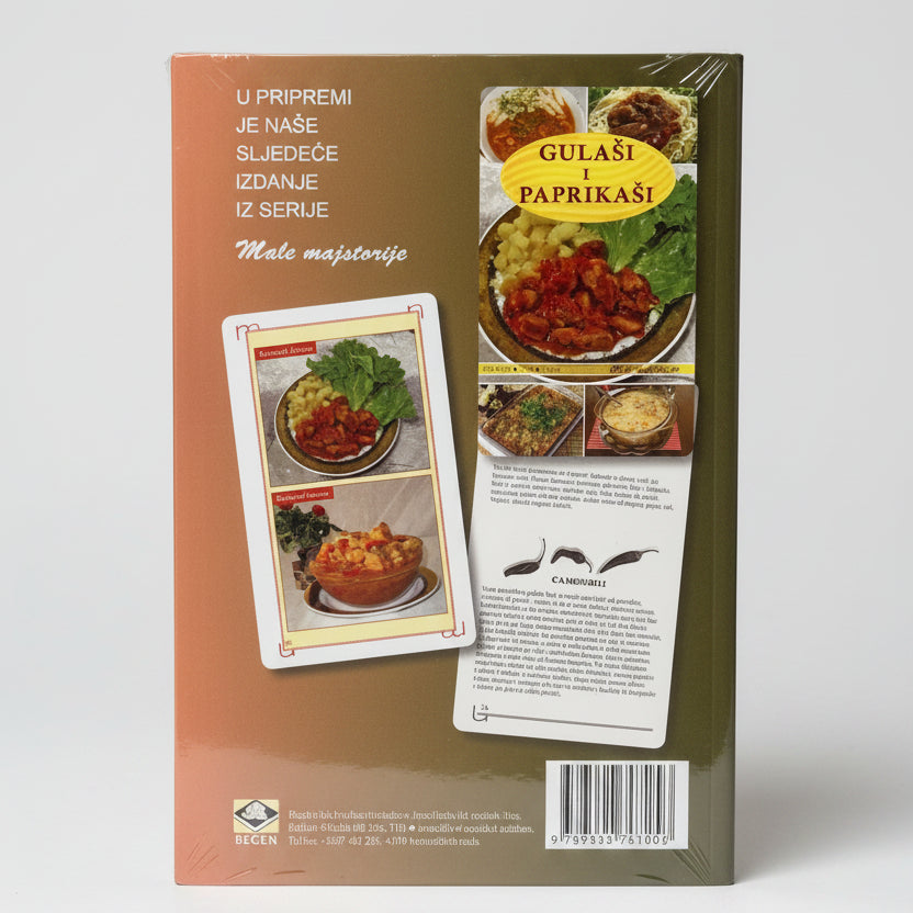 Bosanska kuharica | Traditional Bosnian Cookbook Back cover of a cookbook with images of dishes and text on a white background