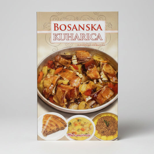 Bosanska kuharica | Traditional Bosnian Cookbook Cookbook titled 'Bosanska Kuharica' with images of Bosnian food on the cover.