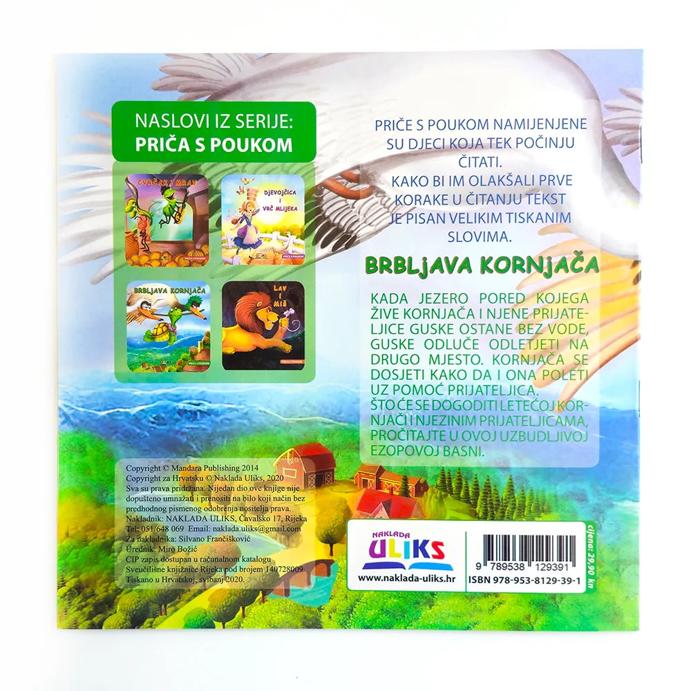 Brbljava Kornjača Book cover with colorful illustrations and text in a foreign language, featuring a landscape and characters.