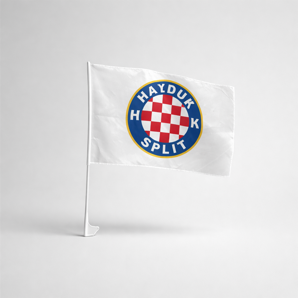 Car Window Flag Hajduk Split - set of 2 White flag with Hayduk Split logo on a white background