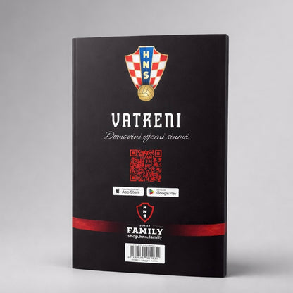 Comic Magazine HNS Vatreni Croatian Black book with Vatreni branding and a QR code on a gray background