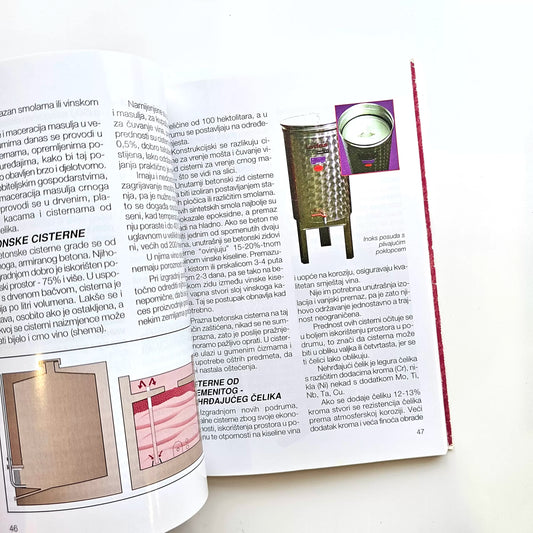 Crna i Ružičasta Vina Open book with illustrations and text on a white surface