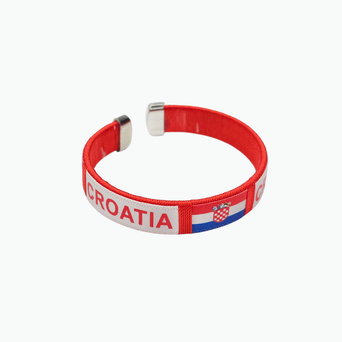 Croatia Red Slim Cuff Bracelet Red wristband with 'Croatia' text and flag design on a white background