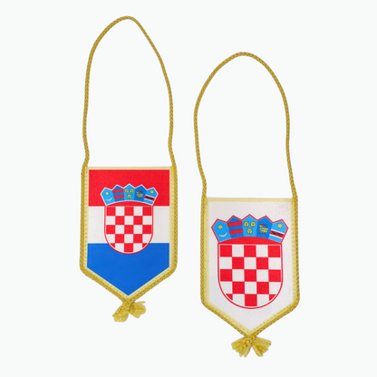 Croatia Vertical Car Flag. Two small flags with a checkered design on a white background