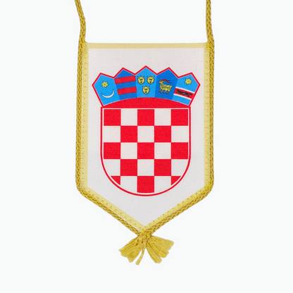 Croatia Vertical Car Flag. Crested banner with red and white checkered design on a white background
