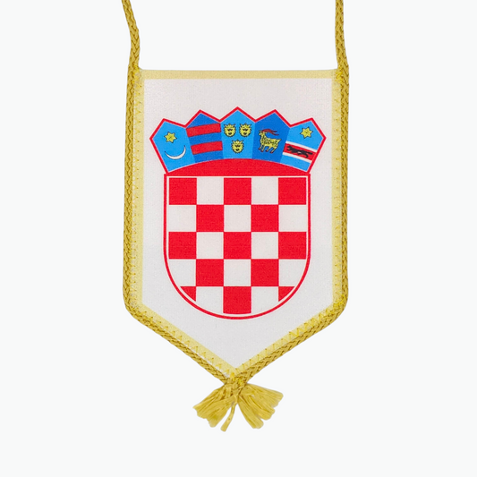 Croatia Vertical Car Flag. Crested banner with red and white checkered design on a white background