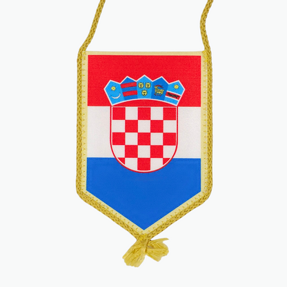 Croatia Vertical Car Flag. Crested flag with red, white, and blue colors on a white background