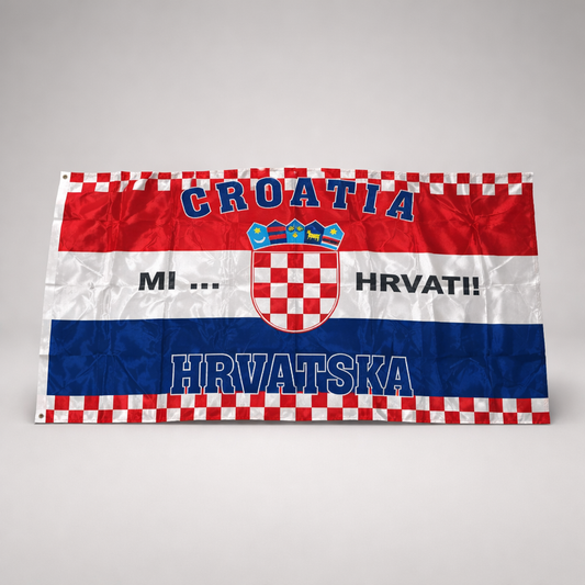 Croatian Flag Mi Hrvati 150cm x 90cm Croatian flag with text on a gray background