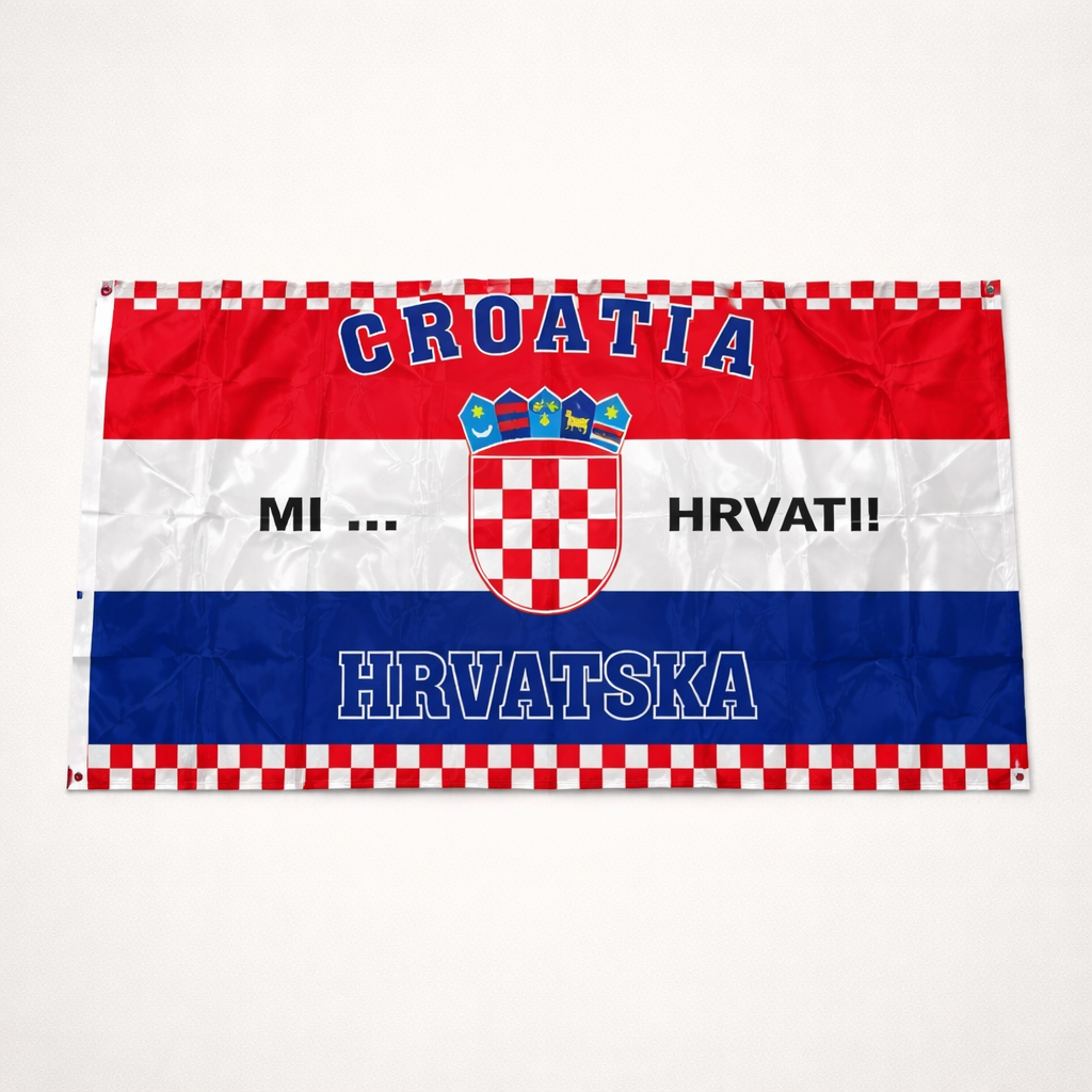 Croatian Flag Mi Hrvati 150cm x 90cm Croatian flag with text and coat of arms on a white background