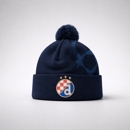 Beanie Dinamo Zagreb UCL Navy blue beanie with pom-pom and embroidered logo on a light gray background