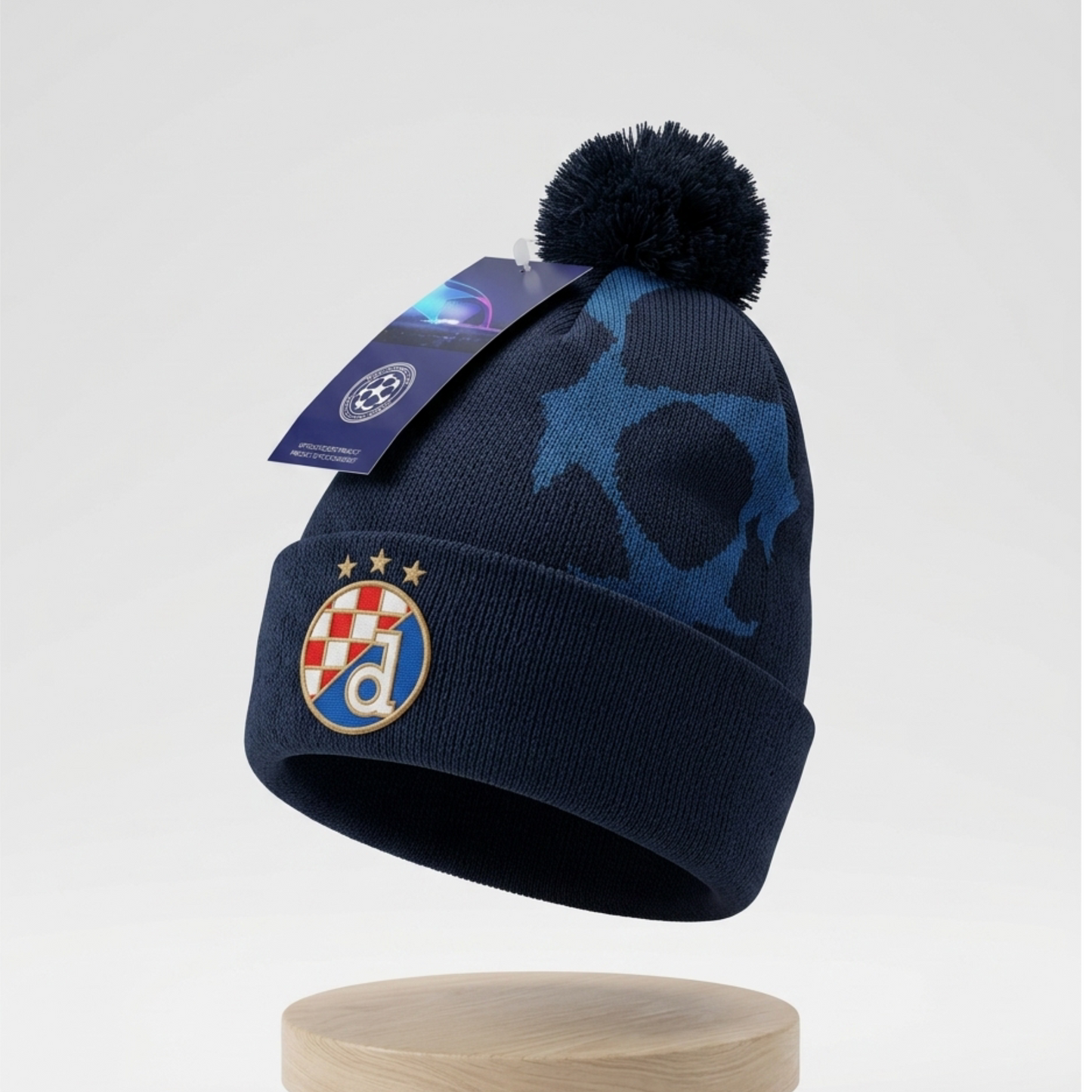 Beanie Dinamo Zagreb UCL Navy blue beanie with pom-pom and embroidered logo on a light gray background