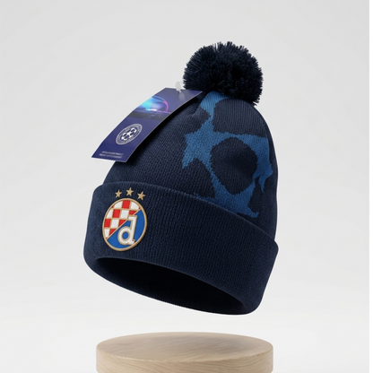 Beanie Dinamo Zagreb UCL Navy blue beanie with pom-pom and embroidered logo on a light gray background
