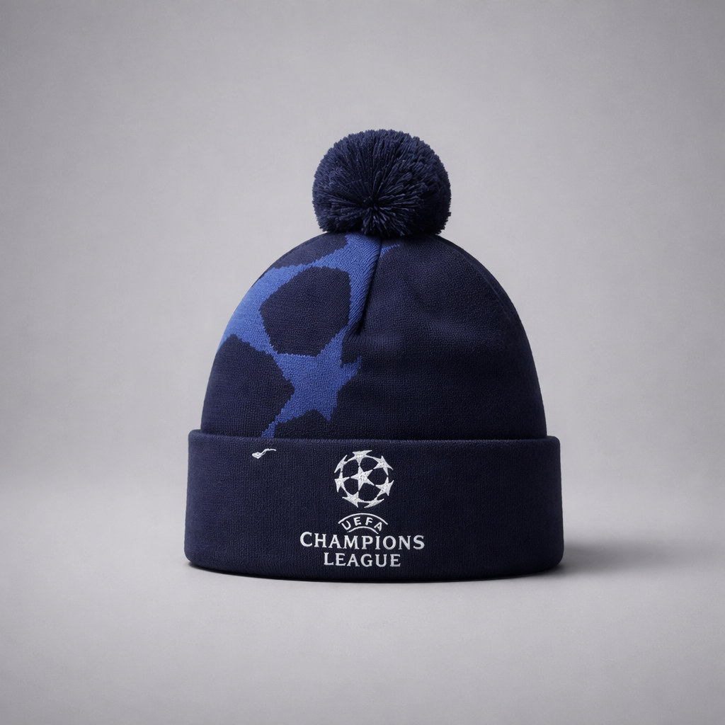 Beanie Dinamo Zagreb UCL Navy blue beanie with UEFA Champions League logo on a gray background