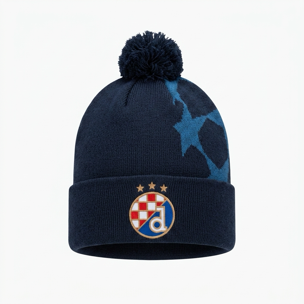Beanie Dinamo Zagreb UCL Navy blue beanie with pom-pom and sports team logo on a white background