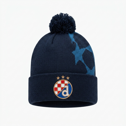 Beanie Dinamo Zagreb UCL Navy blue beanie with pom-pom and sports team logo on a white background
