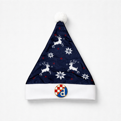 Dinamo Zagreb Christmas Hat Navy blue Santa hat with reindeer and snowflake patterns on a white background