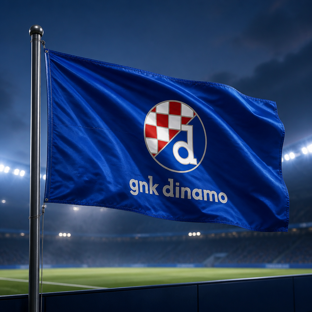 Dinamo Zagreb Flag 200x100 Blue flag with 'gnk dinamo' logo on a stadium background