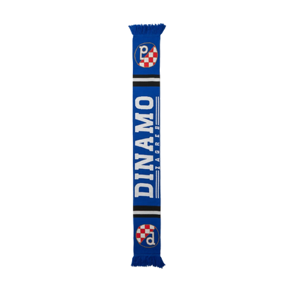 Dinamo Zagreb Scarf BW Stripe Blue scarf with 'Dinamo' branding on a white background