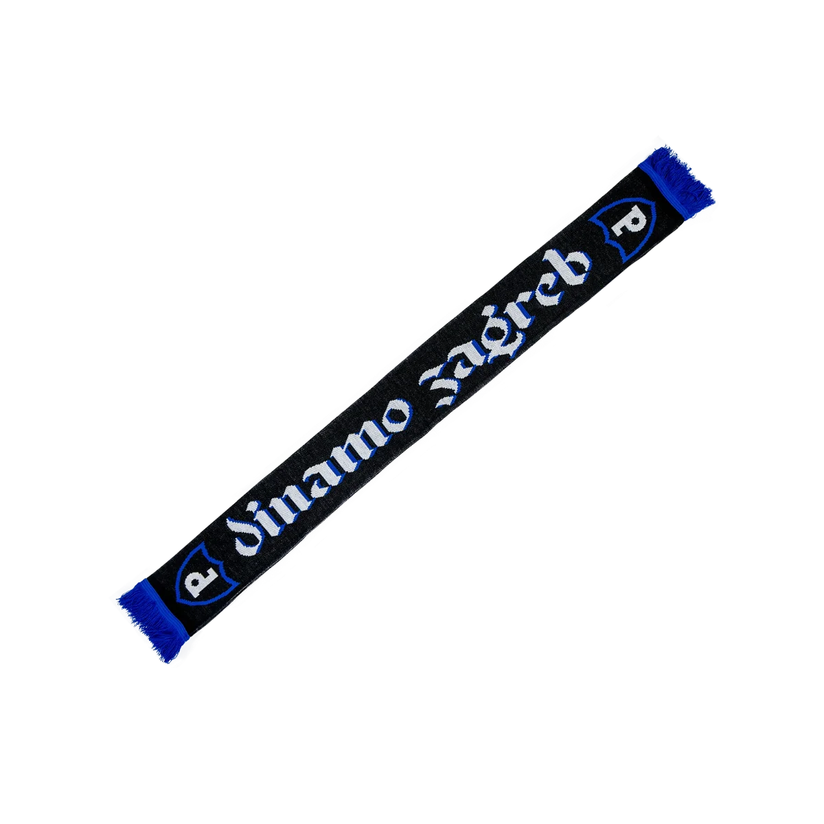 Dinamo Zagreb Scarf Retro Black scarf with blue edges and 'Dinamo Zagreb' text on a white background