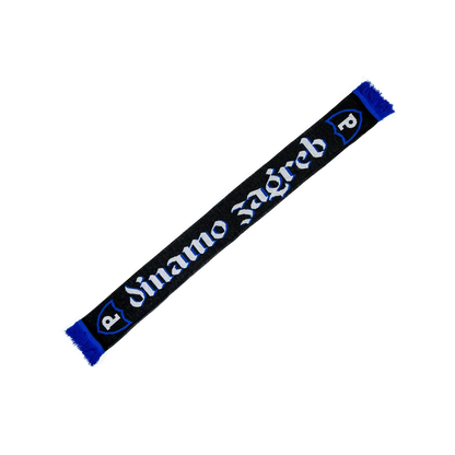Dinamo Zagreb Scarf Retro Black scarf with blue edges and 'Dinamo Zagreb' text on a white background