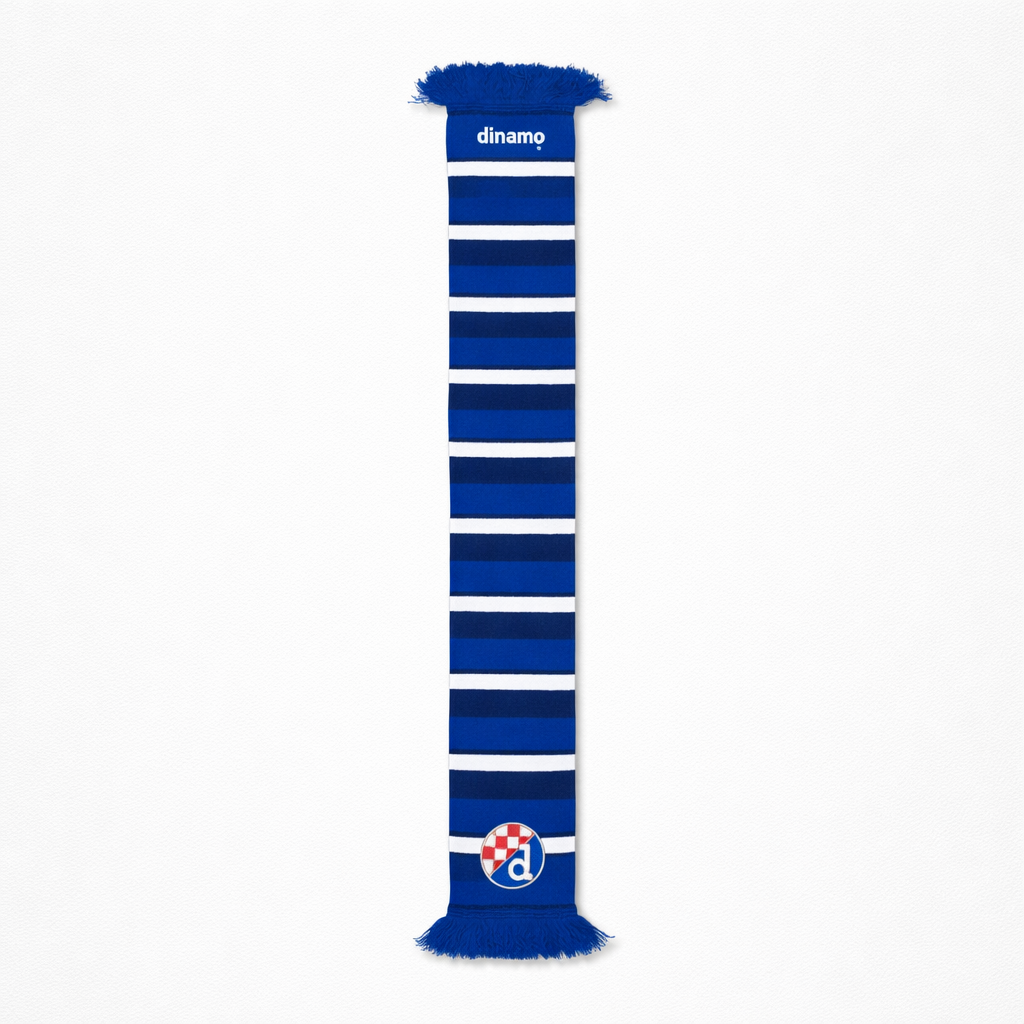 Dinamo Zagreb Scarf Stripe Blue and white striped scarf with a logo and text on a white background