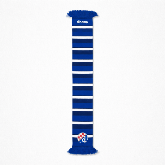 Dinamo Zagreb Scarf Stripe Blue and white striped scarf with a logo and text on a white background