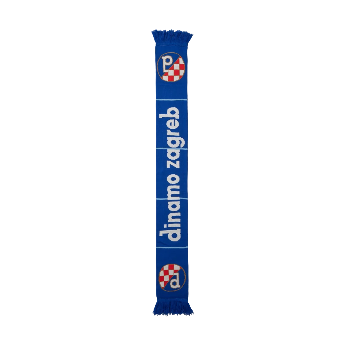 Dinamo Zagreb Scarf Thin Stripe Blue scarf with 'dinamo zagreb' text and logo on a white background