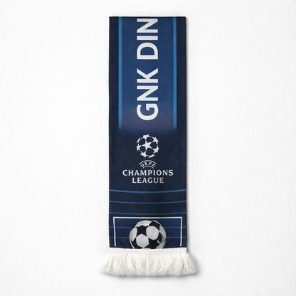 Dinamo Zagreb Silk Scarf UCL Navy blue scarf with white text and UEFA Champions League logo on a white background