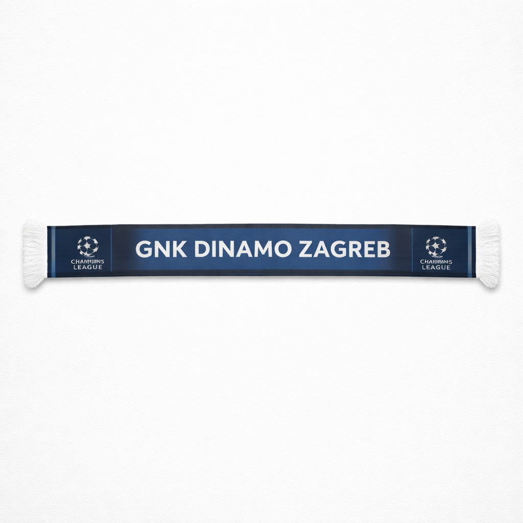 Dinamo Zagreb Silk Scarf UCL Scarf with 'GNK Dinamo Zagreb' text on a white background