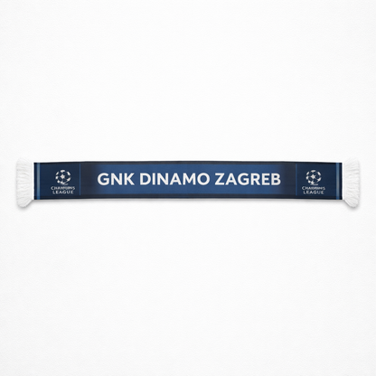 Dinamo Zagreb Silk Scarf UCL Scarf with 'GNK Dinamo Zagreb' text on a white background