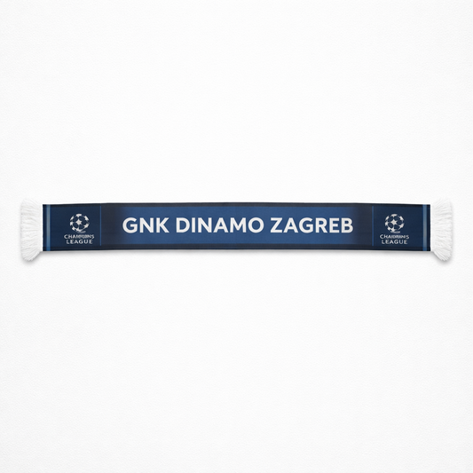 Dinamo Zagreb Silk Scarf UCL Scarf with 'GNK Dinamo Zagreb' text on a white background