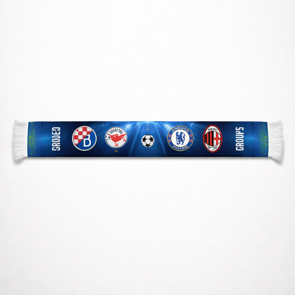 Dinamo Zagreb Silk Scarf UCL Scarf with sports team logos on a white background