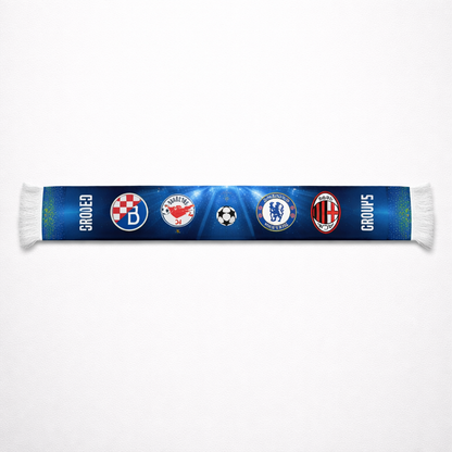 Dinamo Zagreb Silk Scarf UCL Scarf with sports team logos on a white background