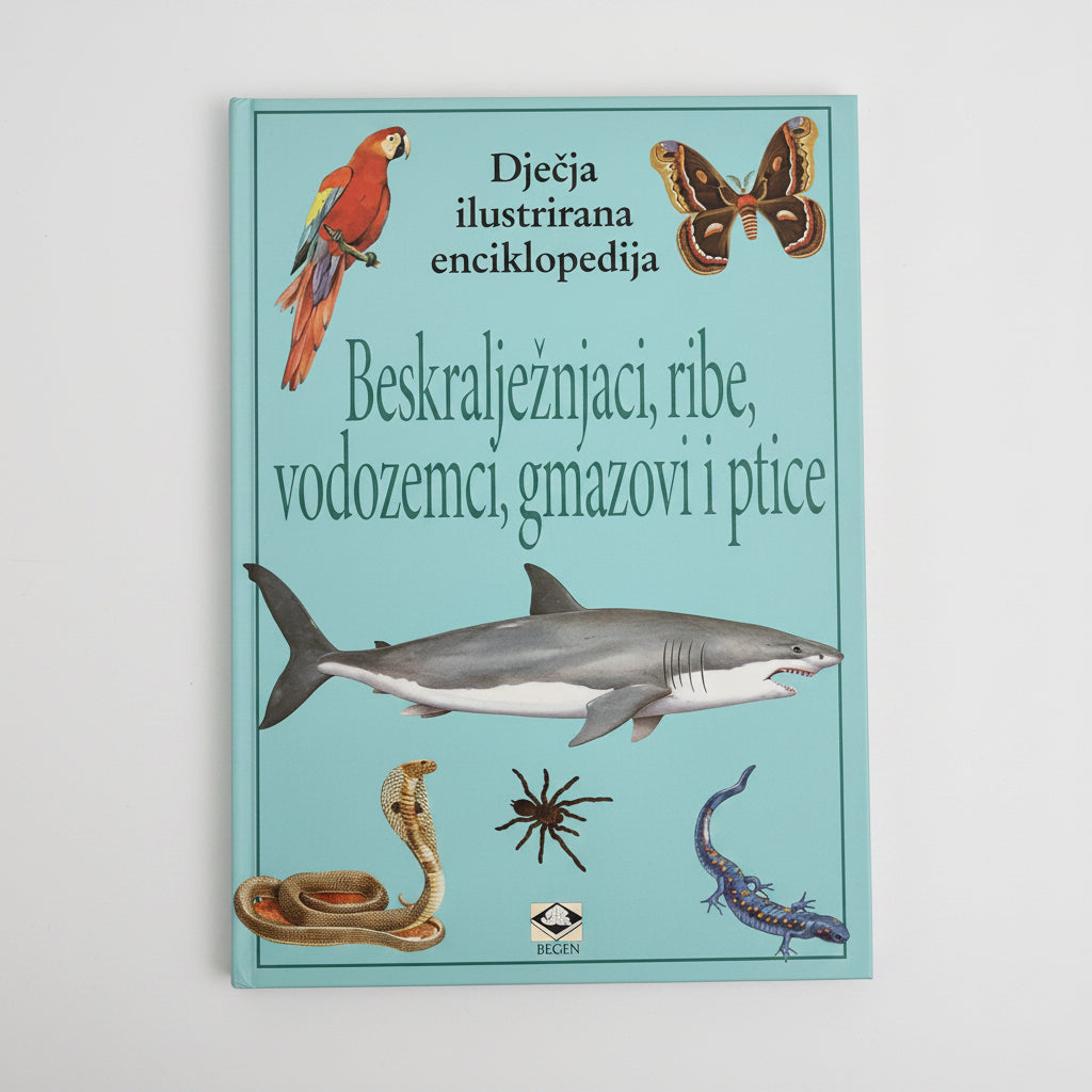 Dječje Ilustrirane Enciklopedije – Beskralježnjaci Book cover with illustrations of animals and text on a light blue background