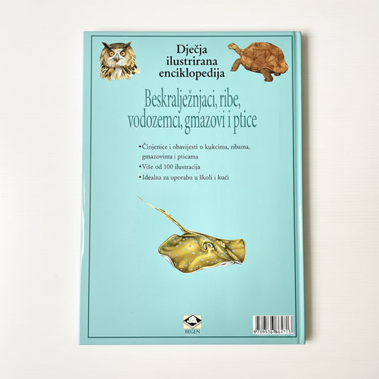 Dječje Ilustrirane Enciklopedije – Beskralježnjaci Book cover with illustrations of animals on a light blue background