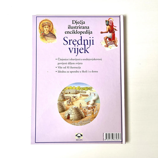 Dječje Ilustrirane Enciklopedije – Srednji Vijek Book cover of 'Djeđja ilustrirana enciklopedija Srıdni vijek' with illustrations and text on a white background