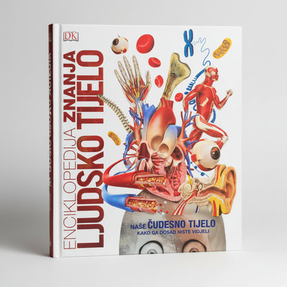Enciklopedija Znanja: Ljudsko tijelo Book cover with anatomical illustrations and text on a white background