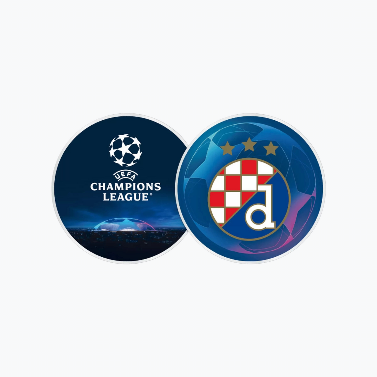 Fridge Magnet Dinamo Logos of UEFA Champions League and a football club on a white background