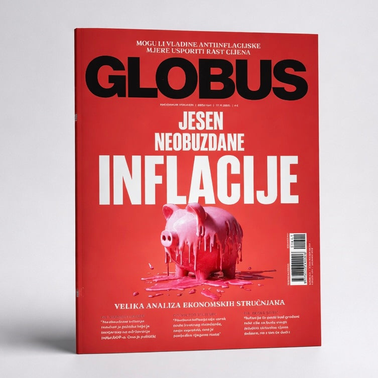 Globus Magazine Croatian Magazine cover with a red background and text about inflation, featuring the brand 'Globus'.